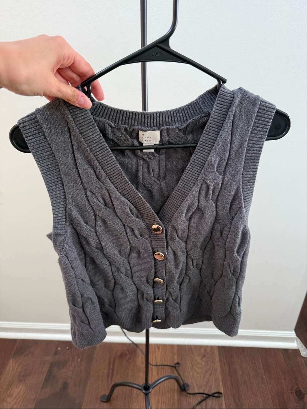 a new day Gray Cable Knit V-Neck Button Front Sweater Vest